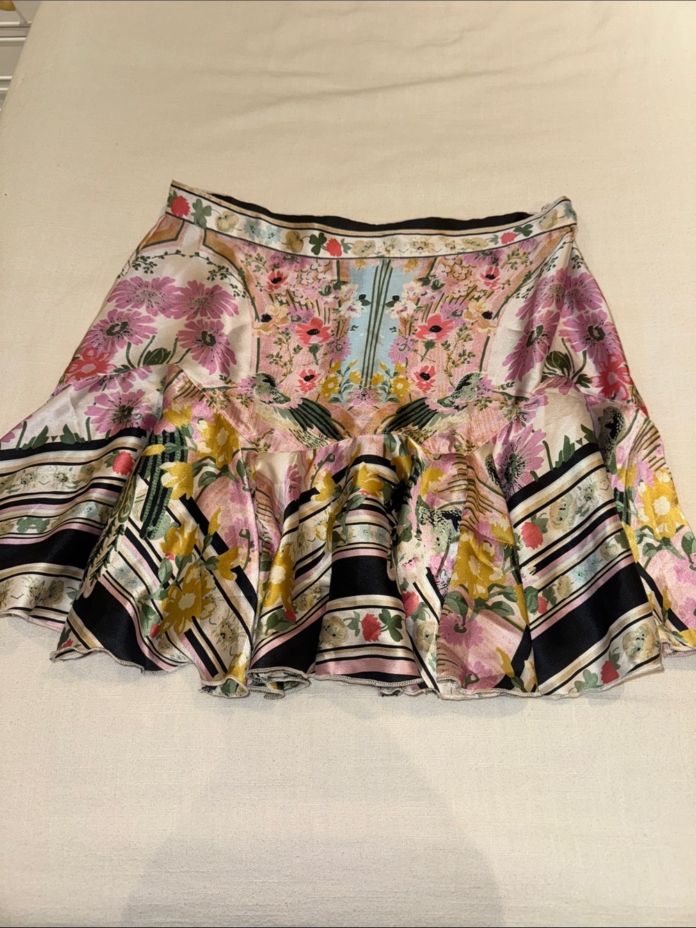 ASOS Pink Floral Ruffle Hem Skirt with Yellow Accents